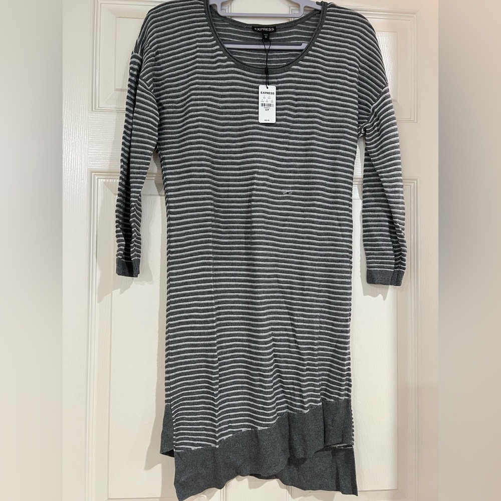 Striped Gray and White Sweater Dress